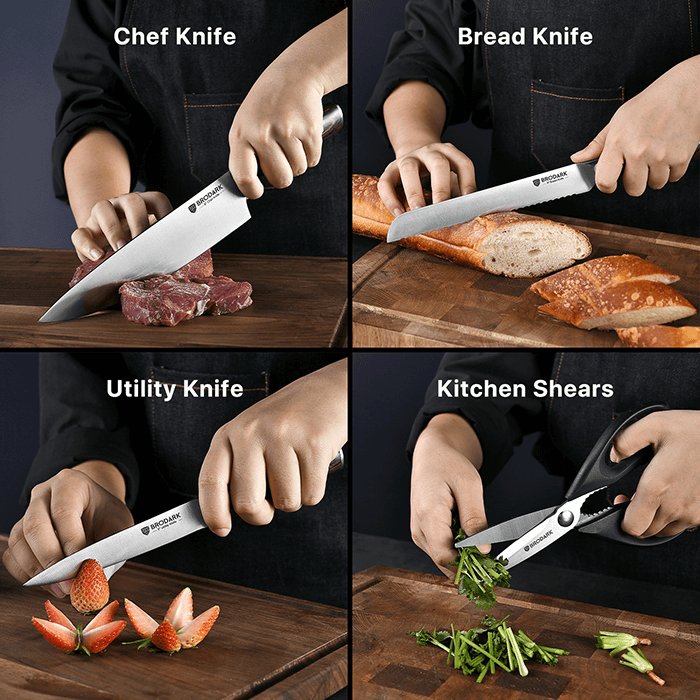  BRODARK Chef Knife Set Professional 4-Pieces kitchen knife,  Ultra Sharp German Stainless Steel Knife with Kitchen Shears, Ergonomic  Handle Full Tang Forged Gift with Premium Box: Home & Kitchen