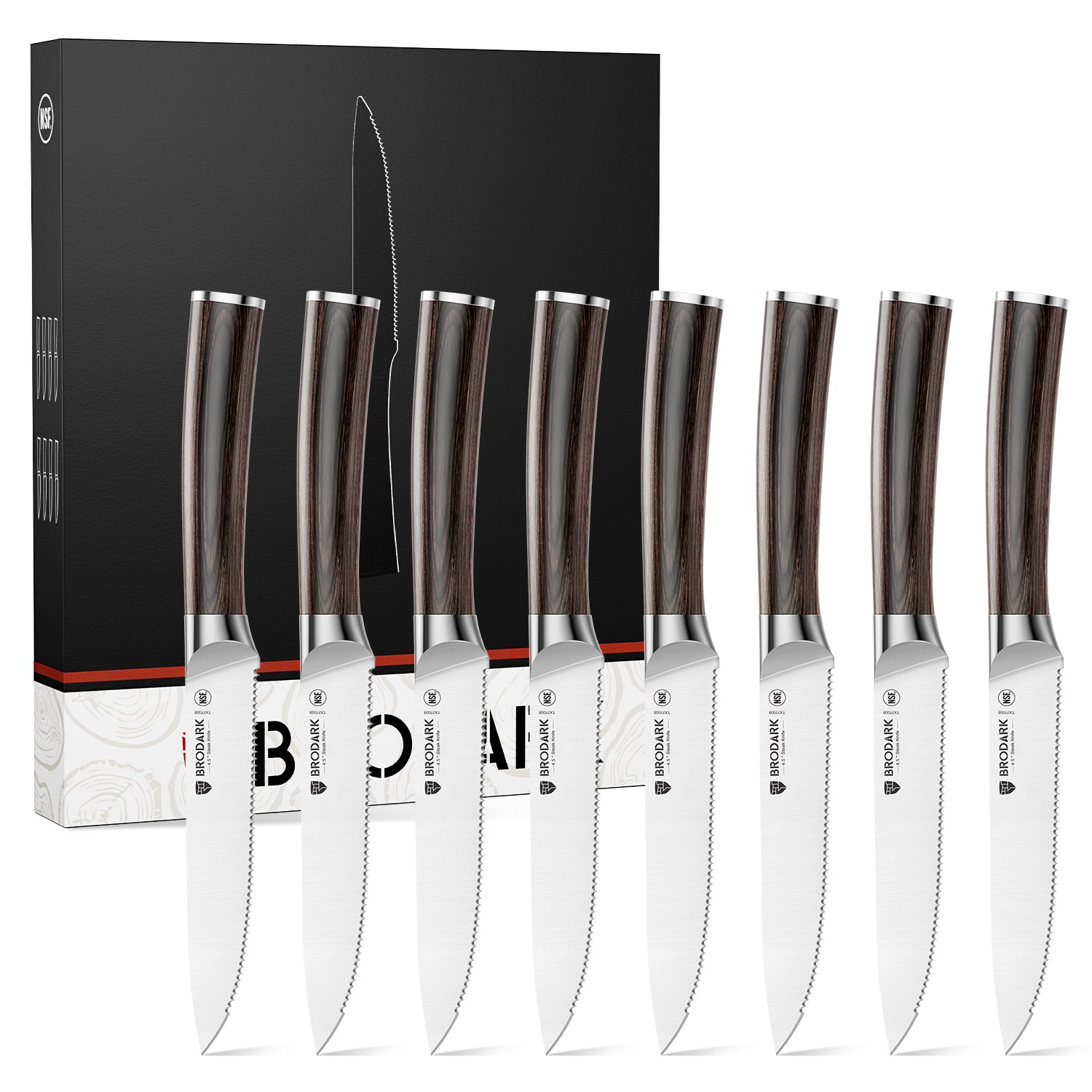 Steak Knife Set, 4.5 Inch Serrated Steak Knives with Ergonomic Handles, High Carbon Stainless Steel Steak Knife Set, NSF Certified