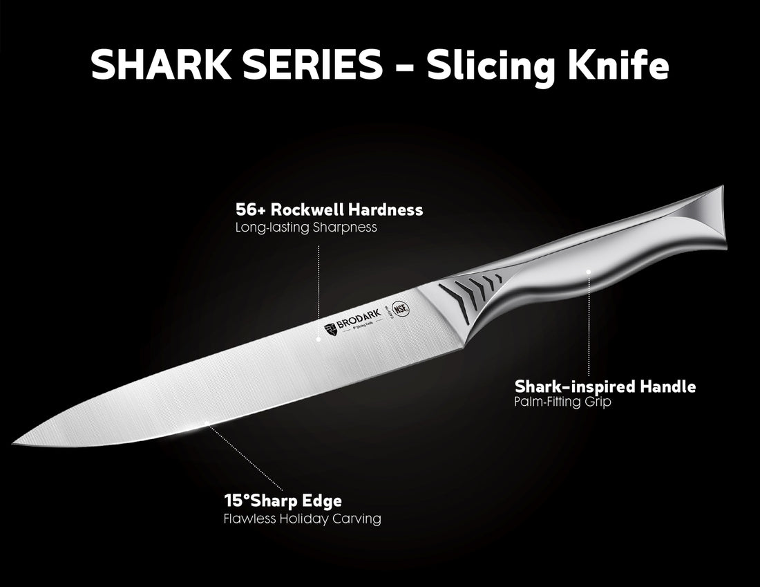 Turkey Carving Knife Set - 8" Slicing Carving Knife and 7" Fork Set for Meat, Brisket, BBQ - High Carbon Stainless Steel Carving Set - Shark Series