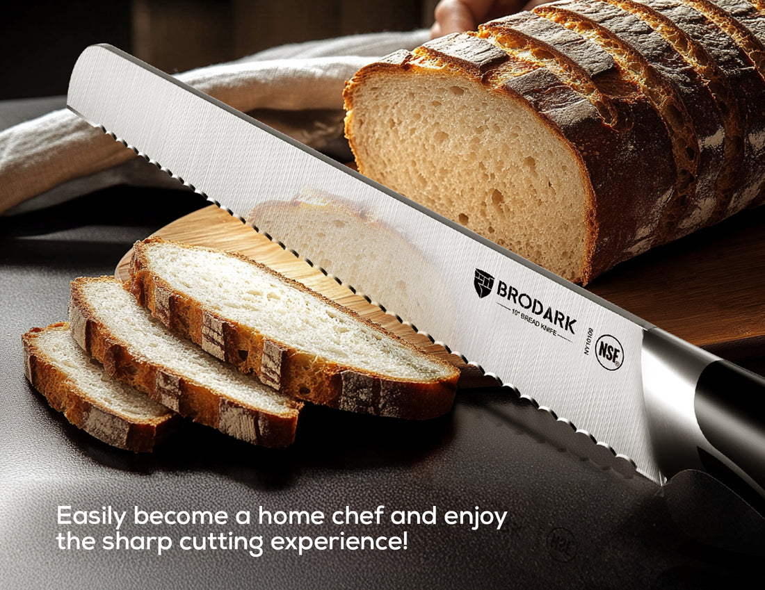 Bread Knife for Homemade Bread, 10-Inch Serrated Bread Knife with Wavy Blade, High Carbon Stainless Steel and Ergonomic Design for Comfortable Versatile Sharp Cutting