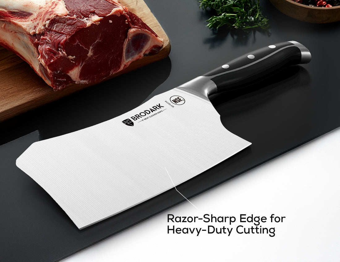 Meat Cleaver Knife Heavy Duty Bone Chopper, 8" Butcher Knife with Full Tang Ergonomic Handle, Razor-Sharp German Stainless Steel for Bone Cutting, Meat Chopping with Gift Box