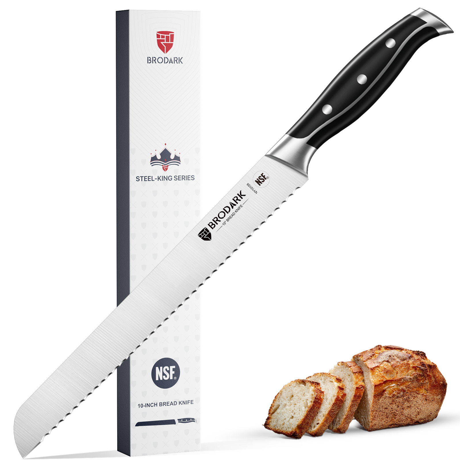 Bread Knife for Homemade Bread, 10-Inch Serrated Bread Knife with Wavy Blade, High Carbon Stainless Steel and Ergonomic Design for Comfortable Versatile Sharp Cutting