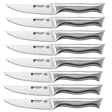 Steak Knife Set, 4.5 Inch Serrated Steak Knives, High Carbon Stainless Steel Kitchen Steak Knife Set, Never Need Sharpening, NSF Certified, Shark Series