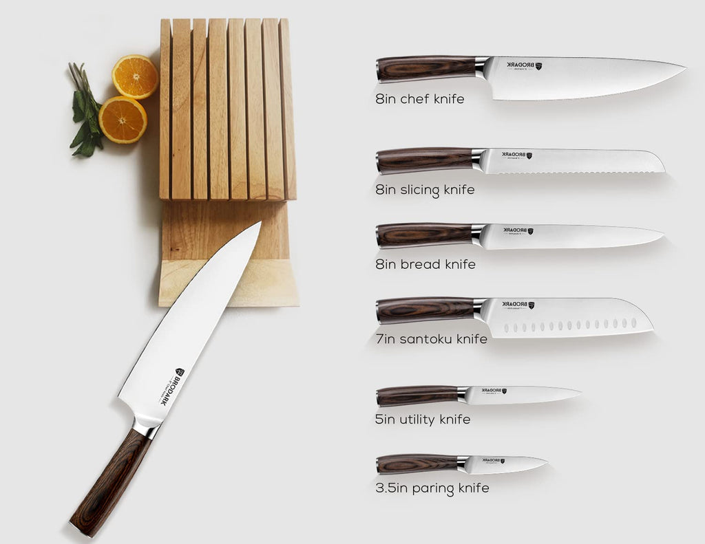 Chef Slicing Bread Paring Utility Knife Set Stainless Steel Wood Handle  Santoku