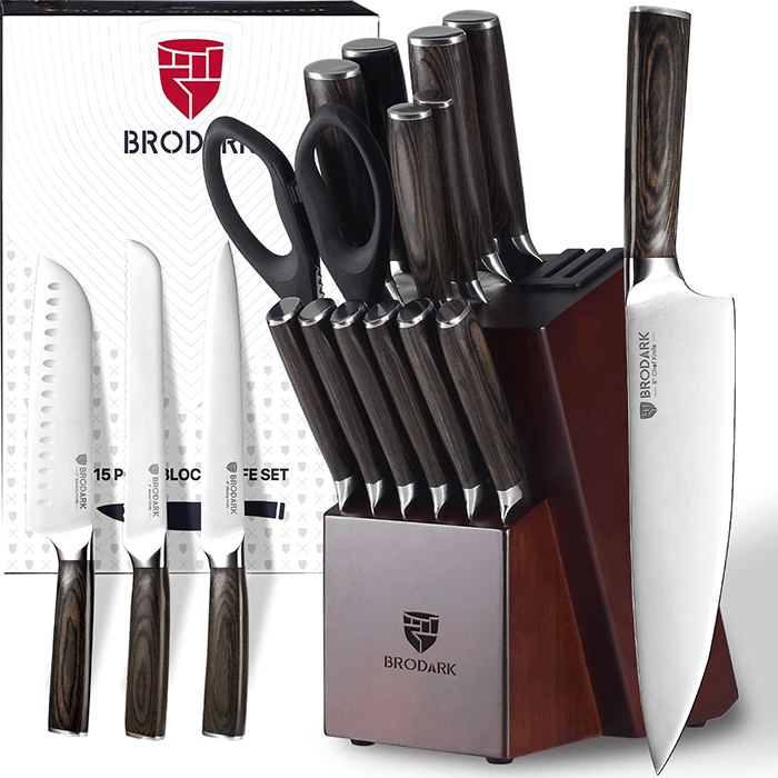 Slege 15-piece Kitchen Knifes with Wooden Block and Sharpener, Professional  Chef Knife Sets with Sharpener Scissors, Stainless Steel Sharp knives for