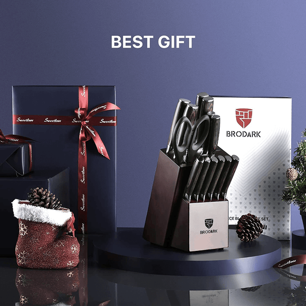 Master Maison 15-Piece Premium Kitchen Knife Set with Block - German Knife Set - Stainless Steel Knives with Knife Sharpener & 6 Steak Knives