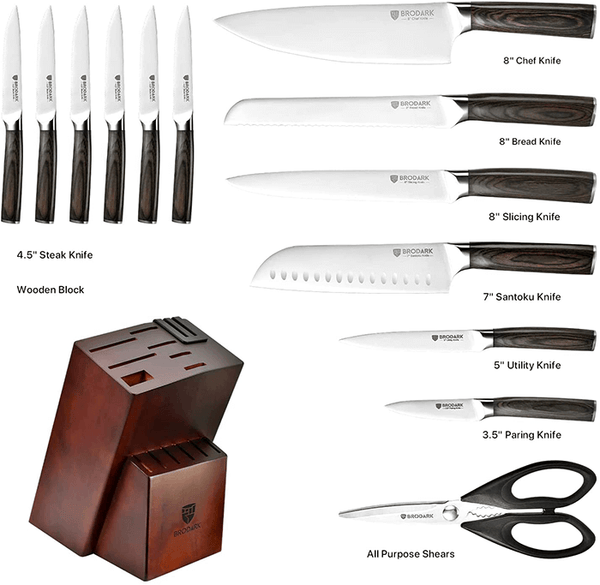  BRODARK Knife Set for Kitchen with Block, 15-Piece