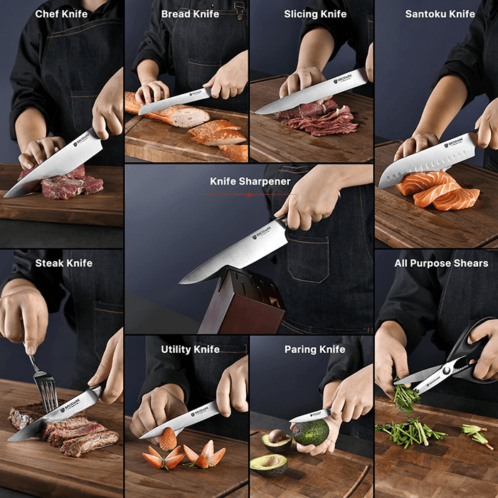 BEWOS 8.3-Inch Chef Knife, Professional Kitchen Knife with Knife Sharpener,  Ultra Sharp Chefs Knife Set, Premium Stainless Steel Chef's Knives for