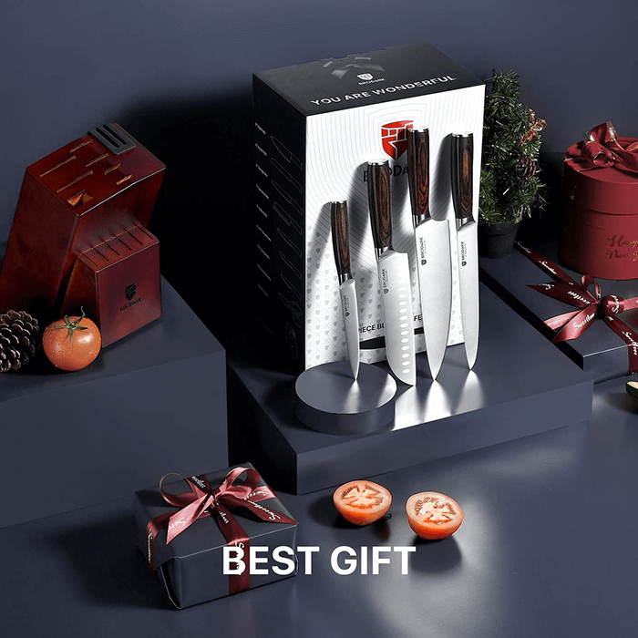 PROCHION 5 PCS Chef Knife Set with Wooden Gift Box, Ultra-Sharp Kitchen  Knife Set without Block, Hammered Dimples Blade & Pakka Wood Handle Cooking