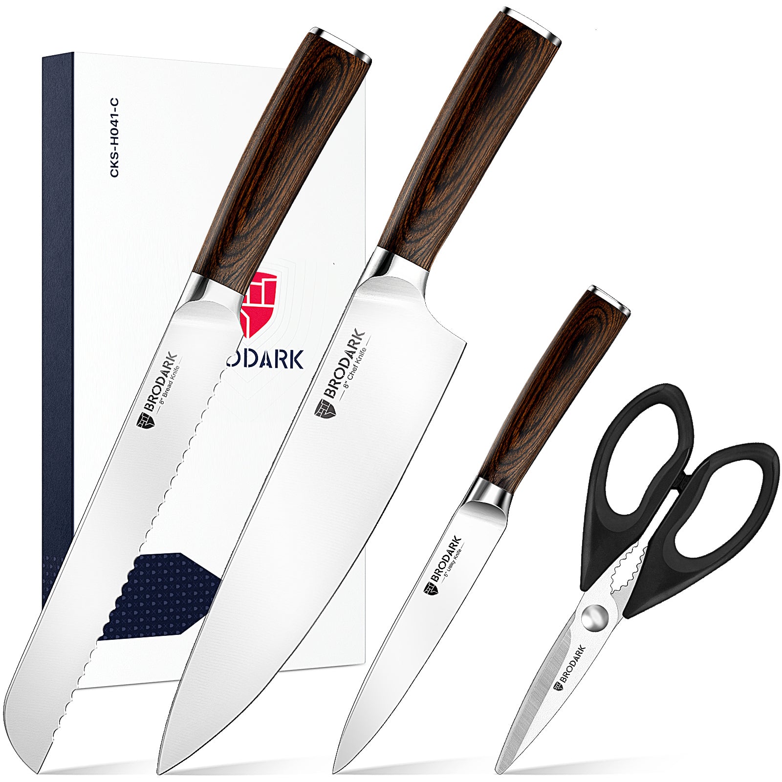 BRODARK Kitchen Knife Set with Block, Stainless Steel Professional